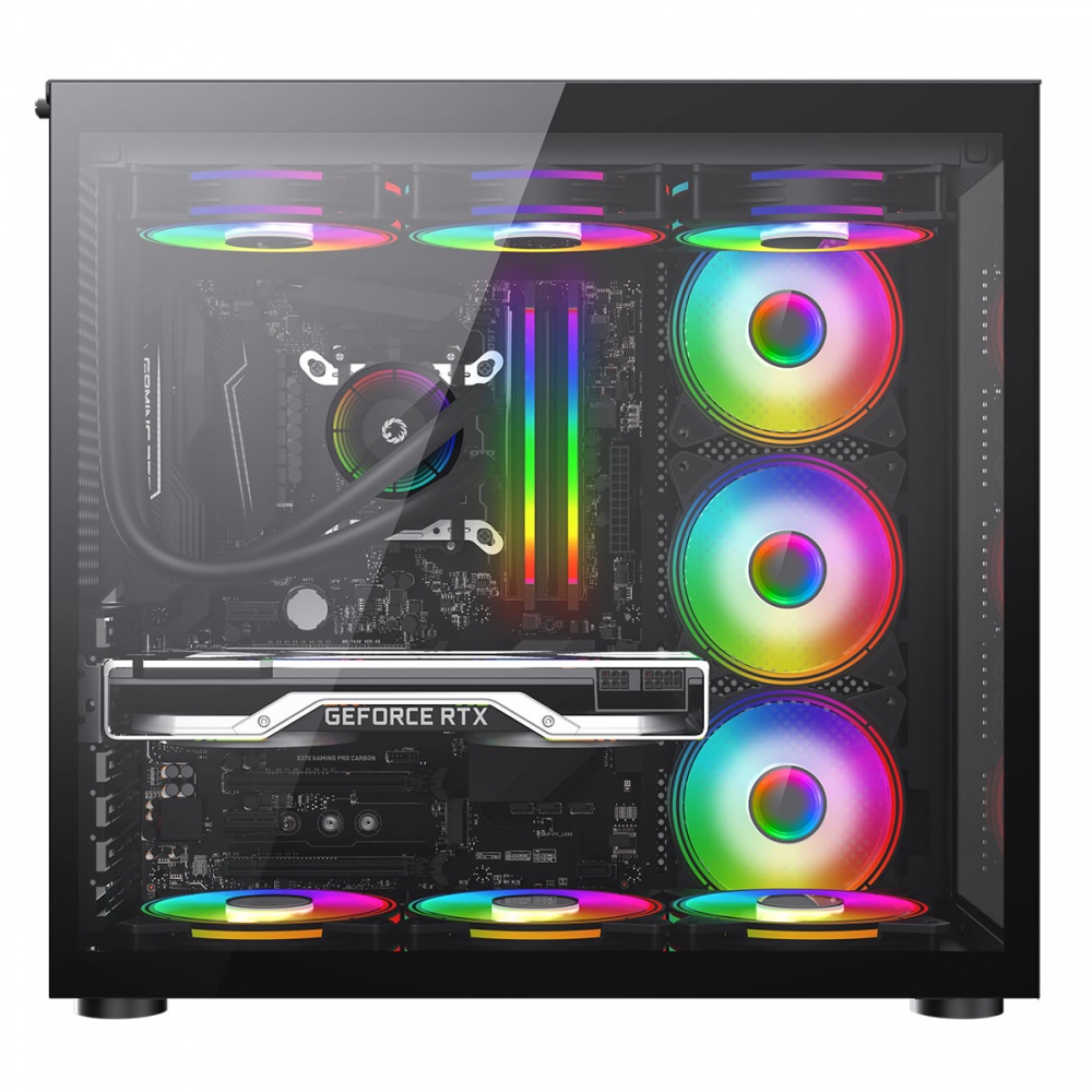 Gaming Case Mid-Tower With Tempered Glass Side Panel, 2x200mm ARGB Fans Included, GAMEMAX Black Hole